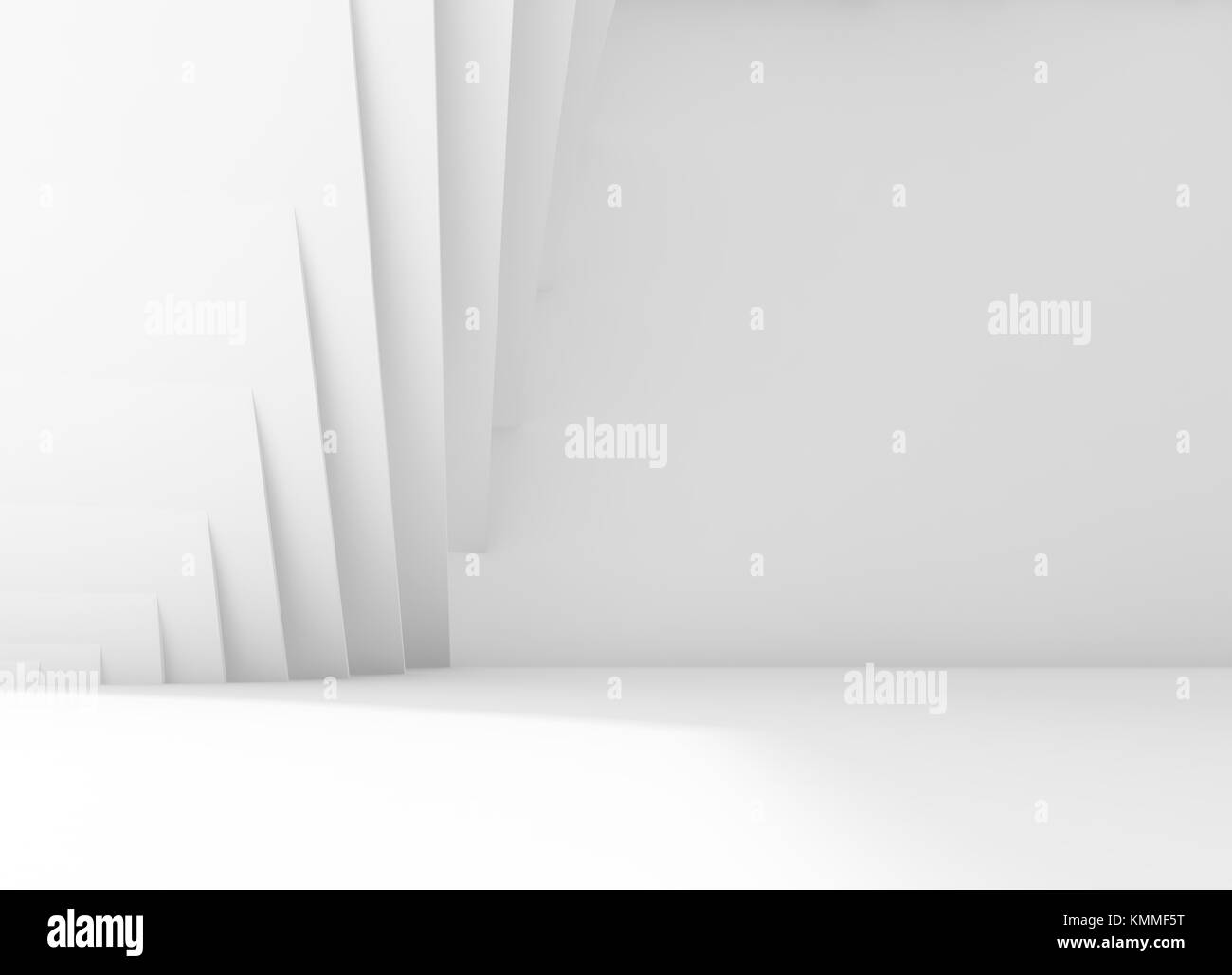 Abstrakte weißen leeren Innenraum Hintergrund mit gestreiften Wanddekoration. 3D-Darstellung Stockfoto