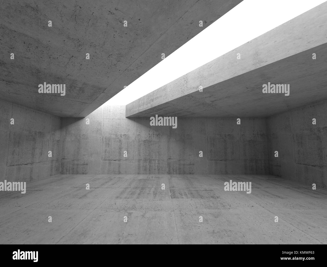 Abstrakte Minimalismus Architektur Hintergrund, leere Beton Zimmer Einrichtung mit weißen Decke öffnen. 3D-Darstellung Stockfoto