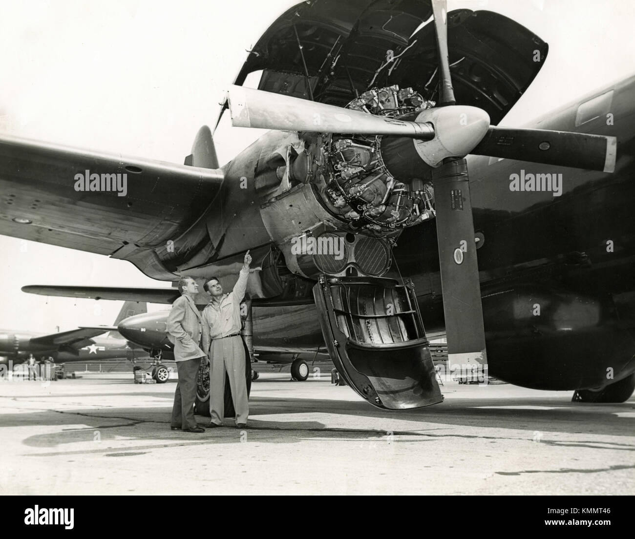 Diskussion über den sternmotor der Flugzeuge, USA 1940 Stockfoto