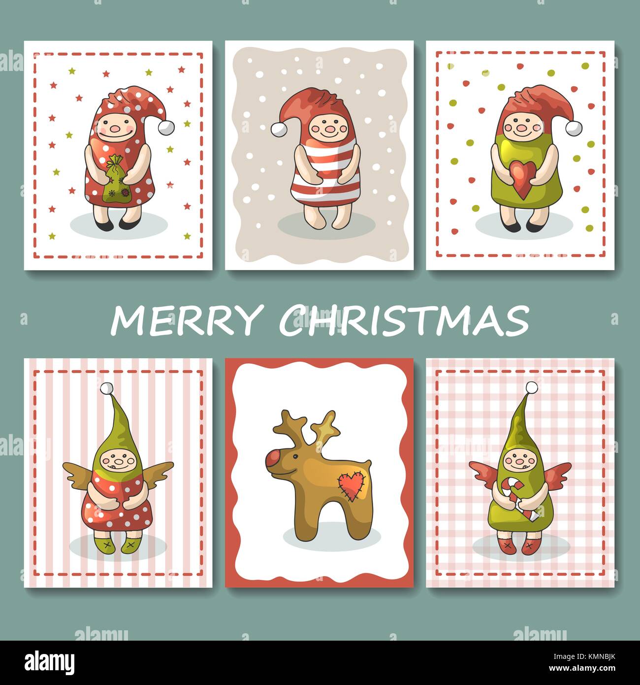 Eine große Auswahl an Weihnachtskarten mit Gnome. Vector Illustration Stock Vektor