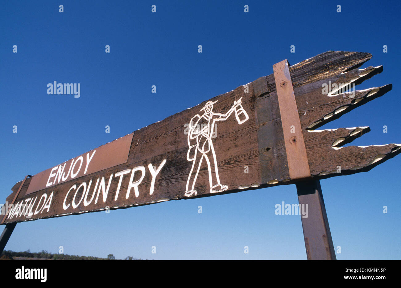 Genießen Matilda Land unterzeichnen am Stadtrand von Winton. Outback. Australien. Stockfoto