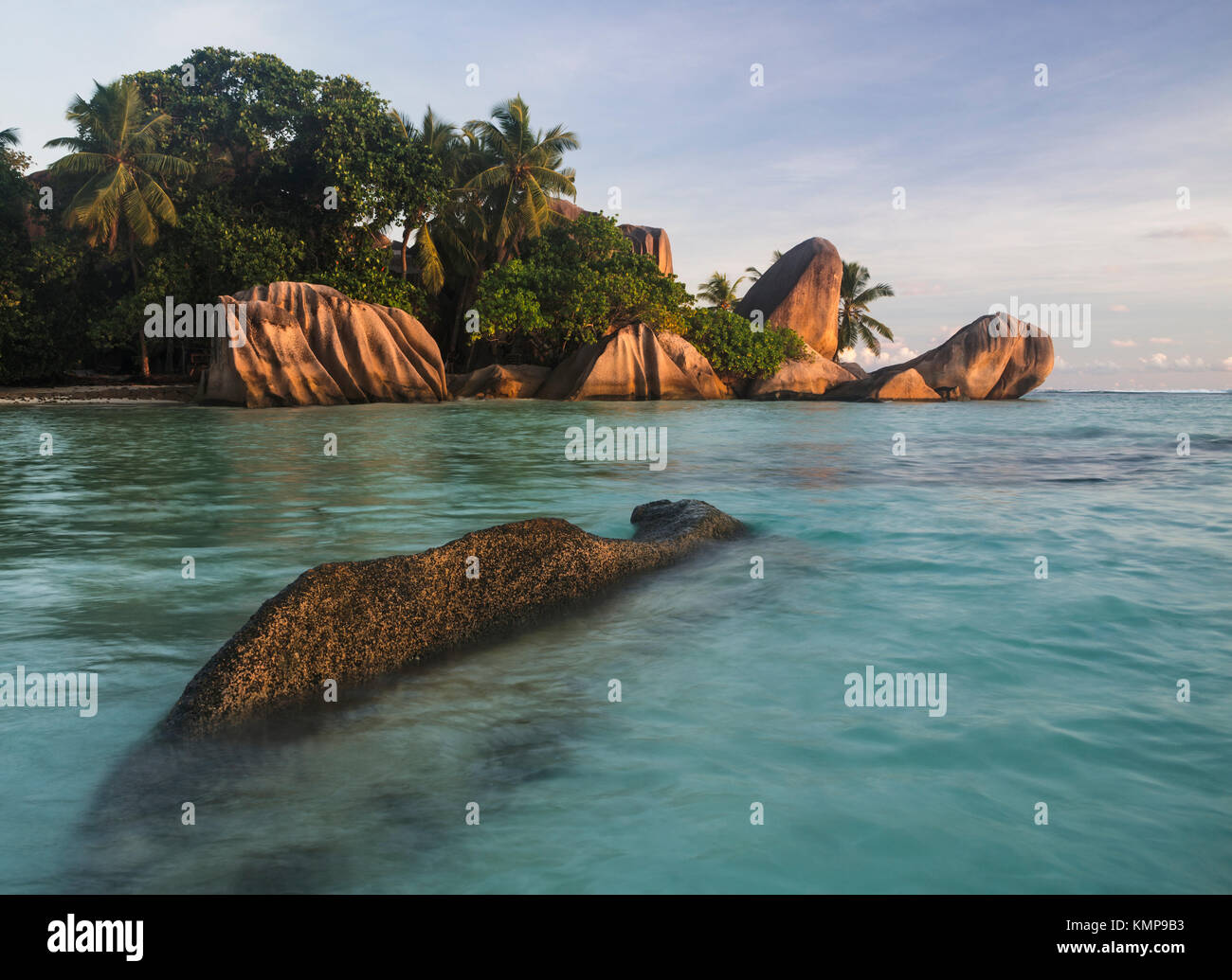 Felsen am Strand Anse Source D'Argent, La Digue, Seychellen, Afrika Stockfoto