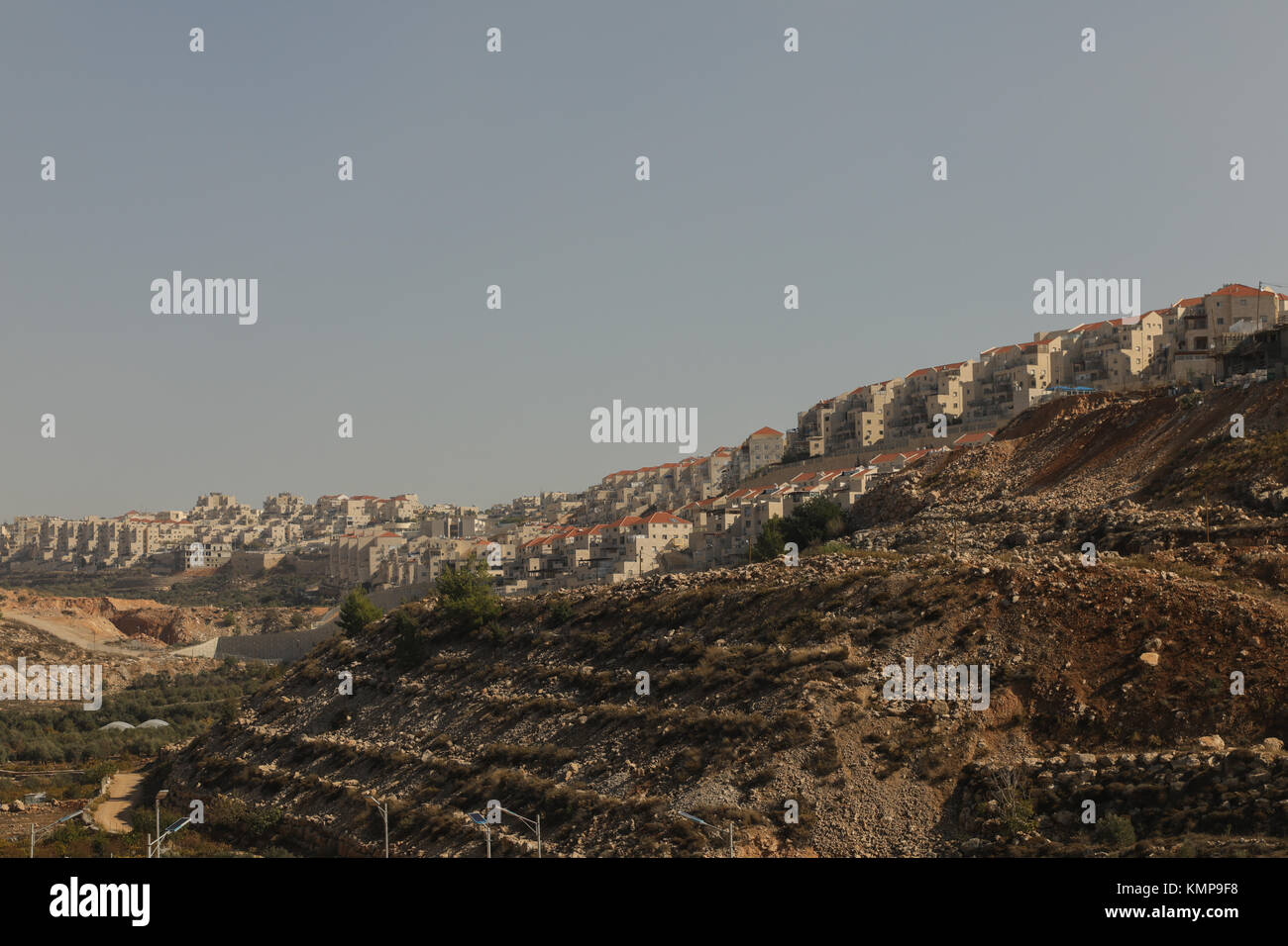 Israelische Siedlungen, Wadi Fukin, Palästina, West Bank, Israel, Naher Osten. Stockfoto