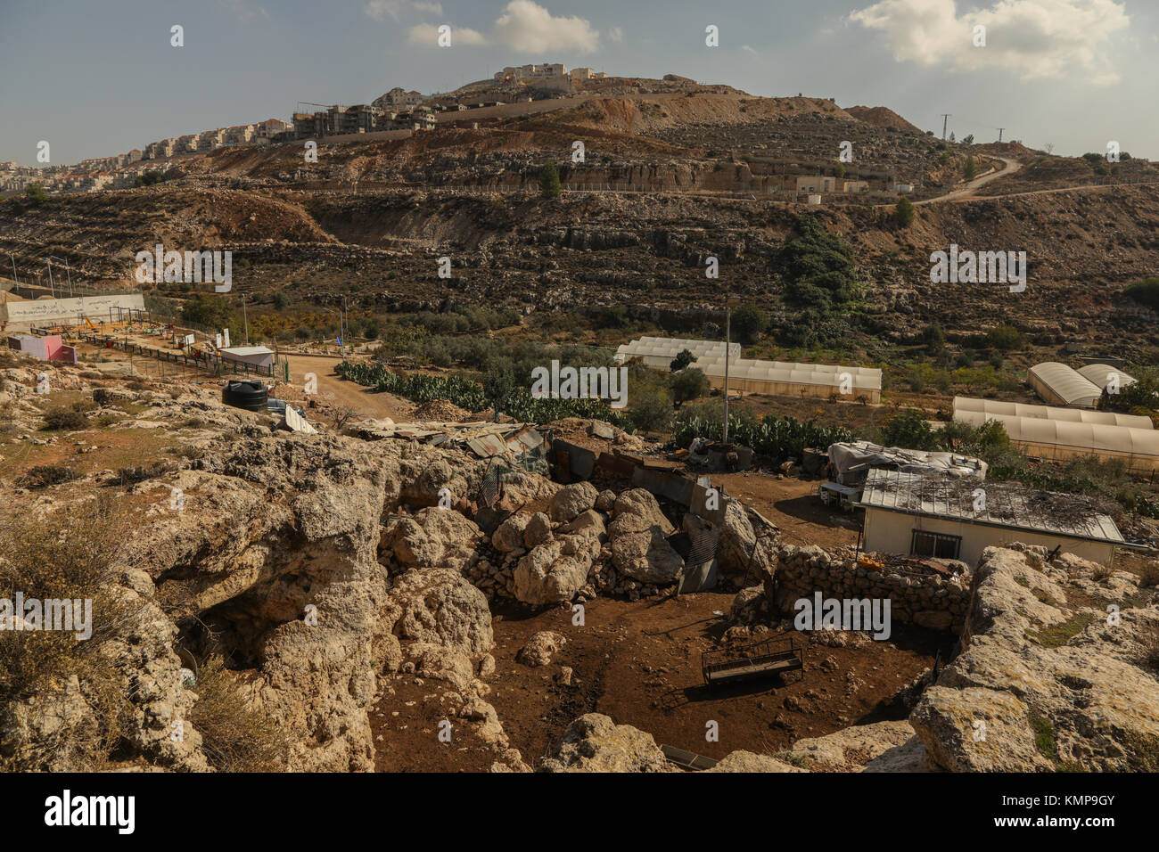 Israelische Siedlungen, Wadi Fukin, Palästina, West Bank, Israel, Naher Osten. Stockfoto