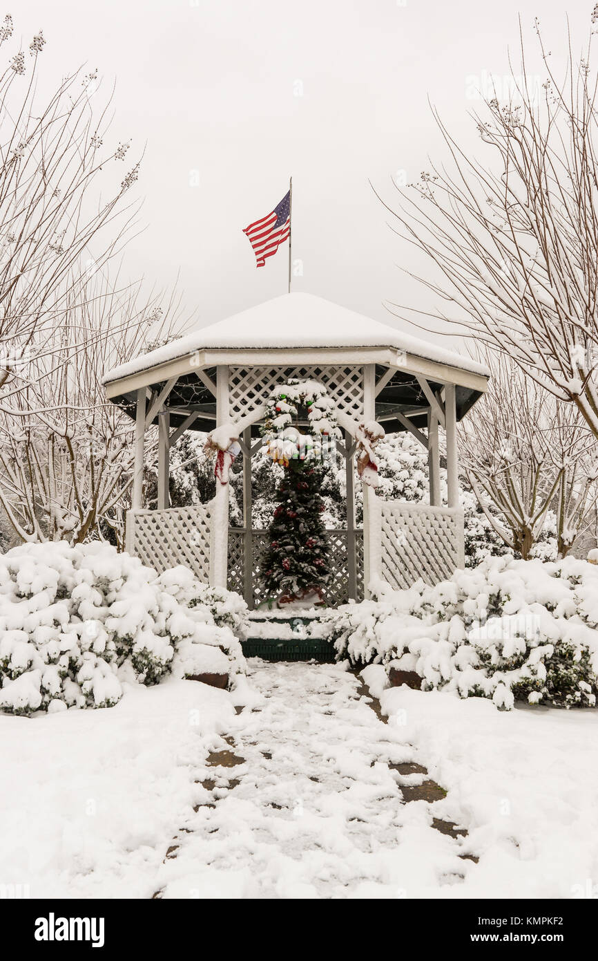 Gipfel, USA. 8. Dezember 2017. Schnee in der Innenstadt von Gipfel ansammelt, Mississippi am Freitag, 8. Dezember 2017. Der Sturm, die durch den Süden der Vereinigten Staaten zog bedeckten Teile der Region mit bis zu sechs Zentimeter Schnee. Credit: Kevin Williams/alamy Leben Nachrichten. Stockfoto