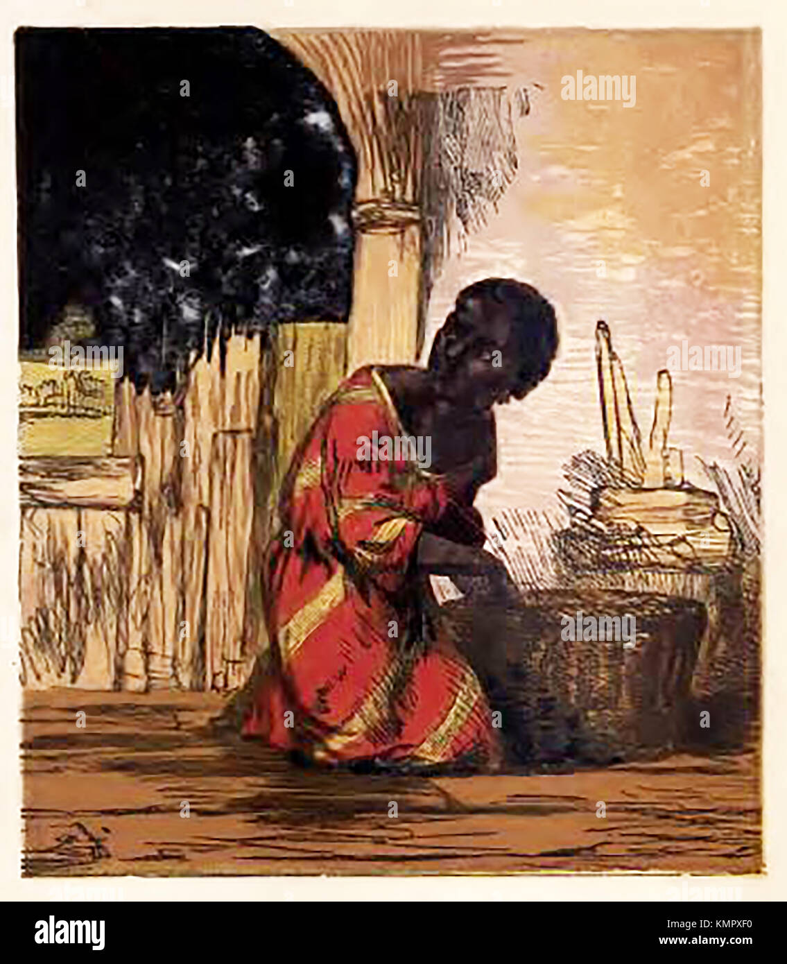 Illustration aus einem viktorianischen Kinderbuch über Berufe und Freizeitbeschäftigungen.: - Ein viktorianischer Sklave in den USA Stockfoto