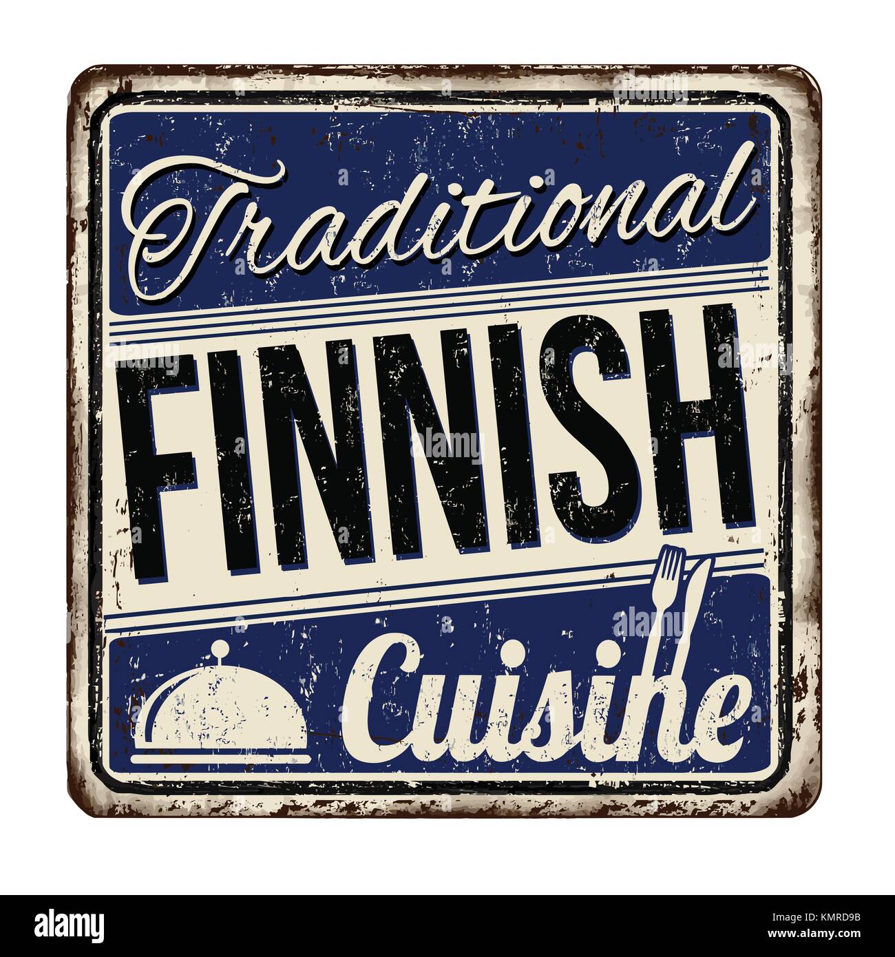 Traditionelle finnische Küche vintage rostiges Metall Zeichen auf weißem Hintergrund, Vector Illustration Stock Vektor