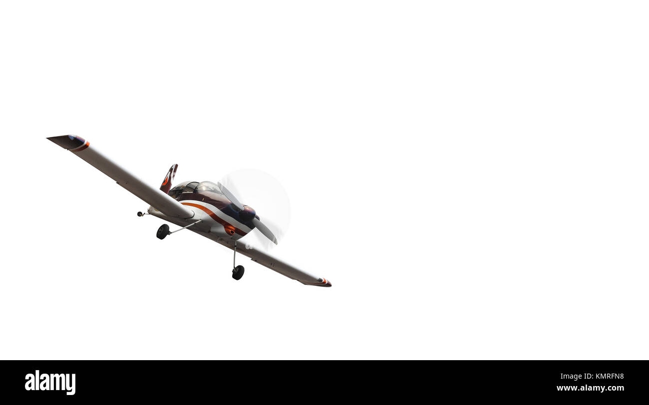 Das Flugzeug - die kleinen Flugzeug bei Wettbewerben macht Flug in niedriger Höhe weißen Hintergrund. Stockfoto