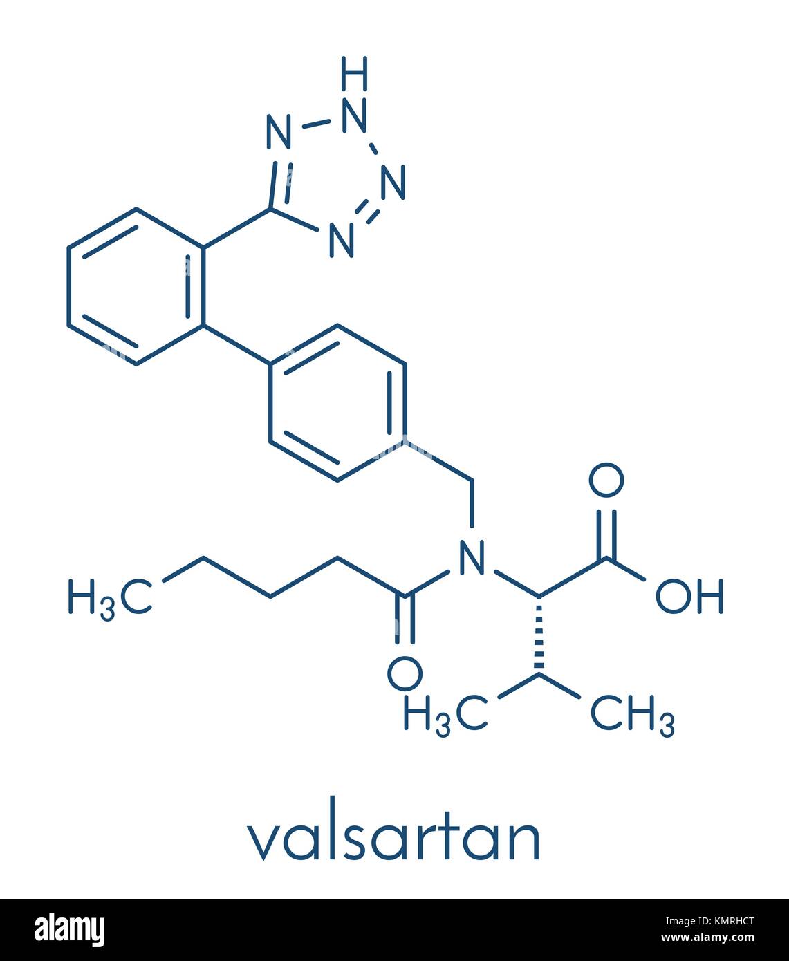 Valsartan Bluthochdruck (Hypertonie) Droge. Hemmer des Angiotensin-II-Rezeptor. Skelettmuskulatur Formel. Stock Vektor