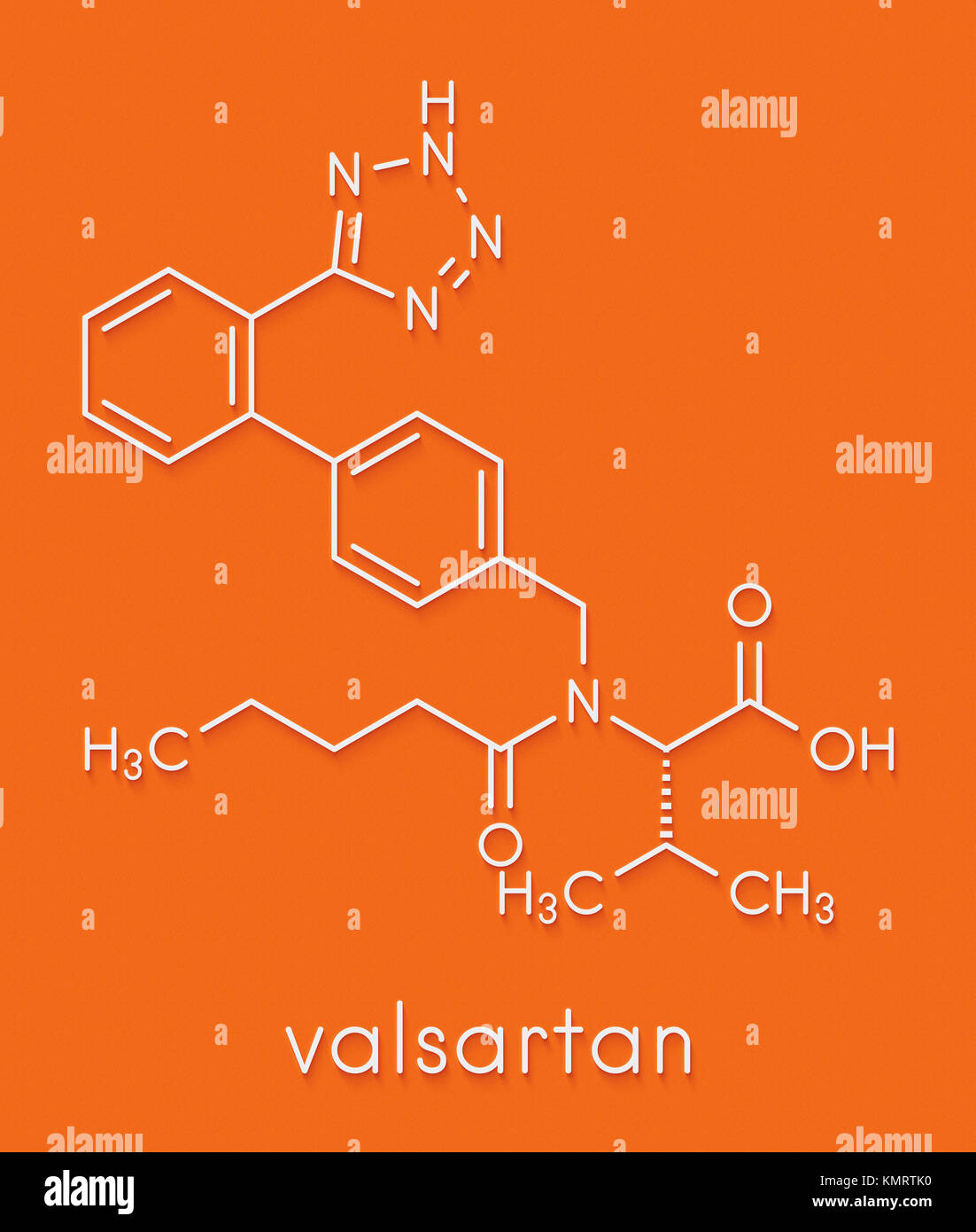 Valsartan Bluthochdruck (Hypertonie) Droge. Hemmer des Angiotensin-II-Rezeptor. Skelettmuskulatur Formel. Stockfoto