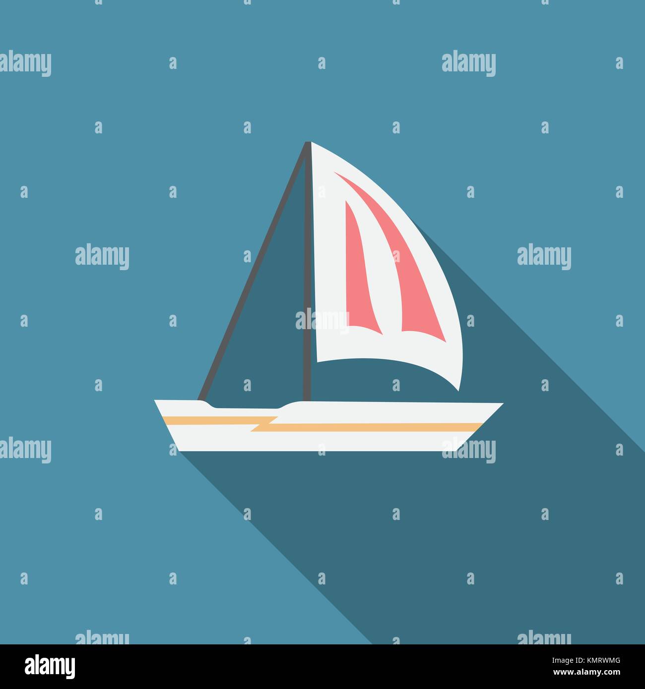 Flaches Design moderne vector Abbildung: Segelboot Symbol mit langen Schatten. Stock Vektor