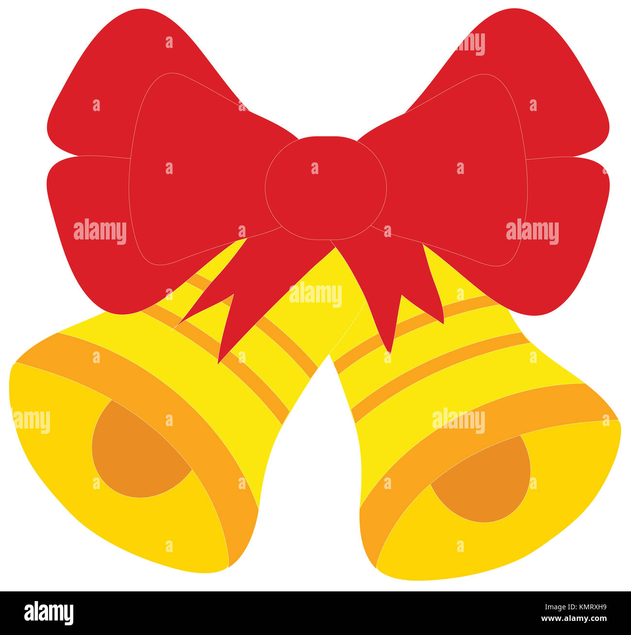 Weihnachten Glocken mit einer großen Schleife auf weißem Hintergrund. Rot, Gelb und Orange. Traditionelle Weihnachtsverzierung Icons und Symbole im eps 10. Stockfoto