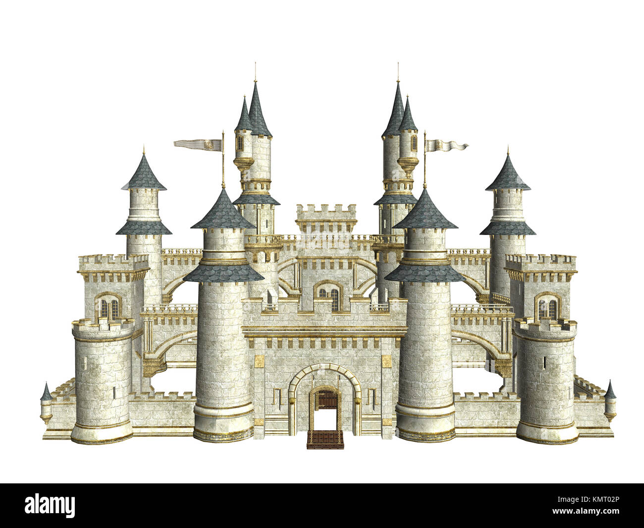 Märchenhafte Geschichte Burg auf einem weißen Hintergrund Stockfoto
