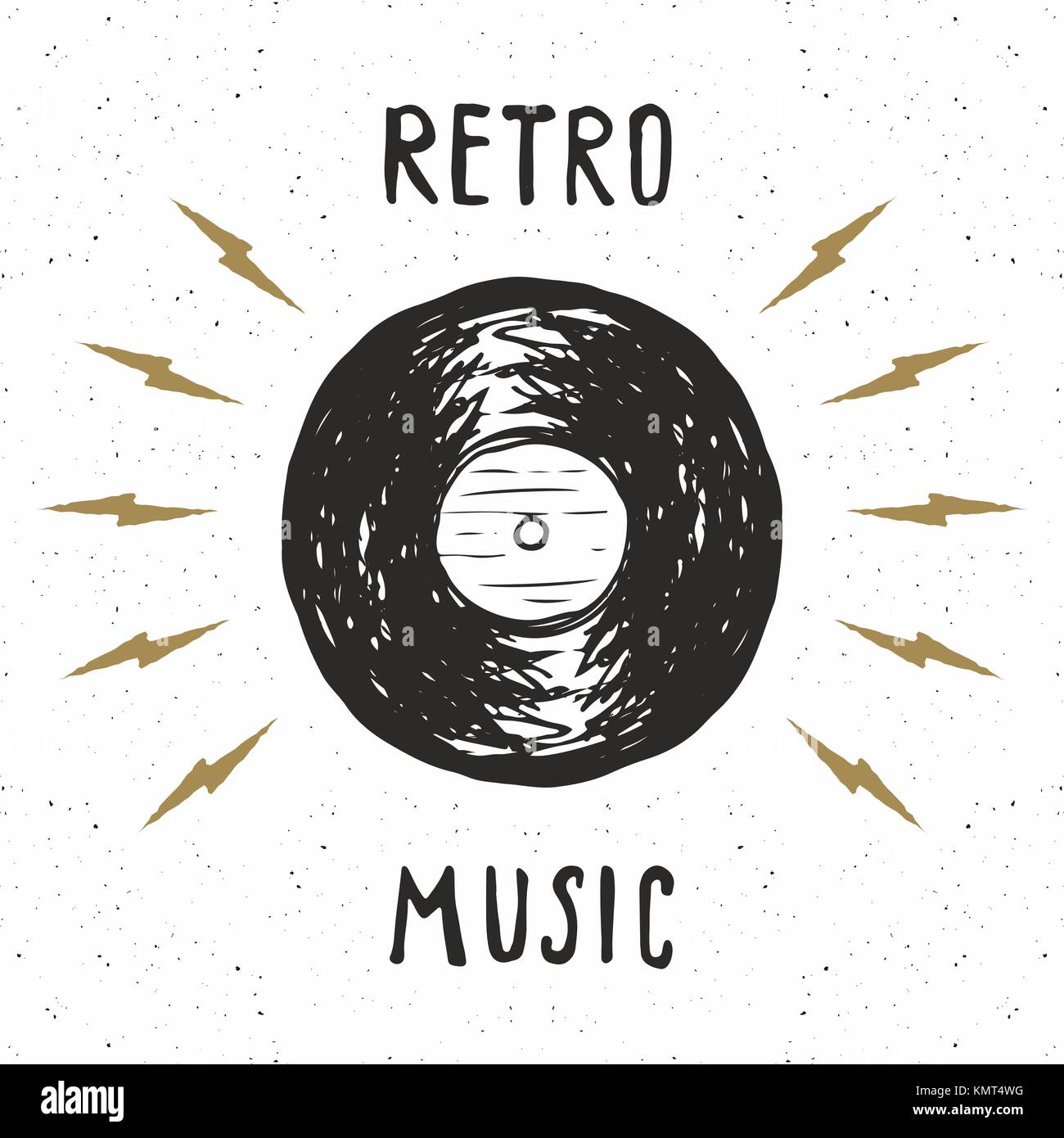 Vinyl record vintage Label, hand Skizze gezeichnet, Grunge texturierte retro Abzeichen, Typografie Design T-Shirt drucken, Vector Illustration. Stock Vektor