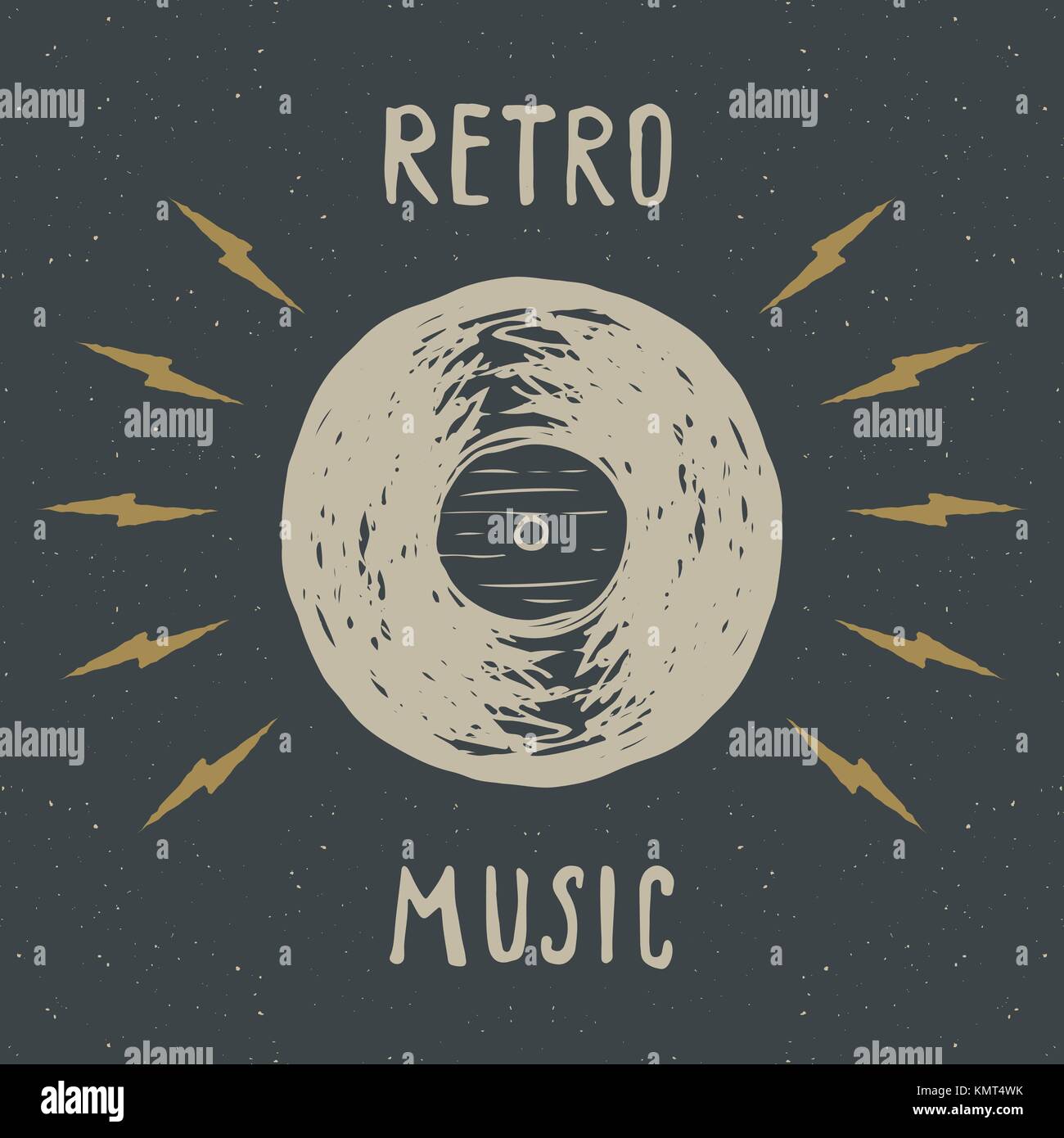 Vinyl record vintage Label, hand Skizze gezeichnet, Grunge texturierte  retro Abzeichen, Typografie Design T-Shirt drucken, Vector Illustration  Stock-Vektorgrafik - Alamy