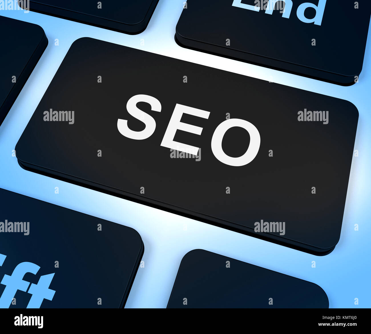 SEO Computer Schlüssel zeigt Internet-Marketing und Optimierung Stockfoto