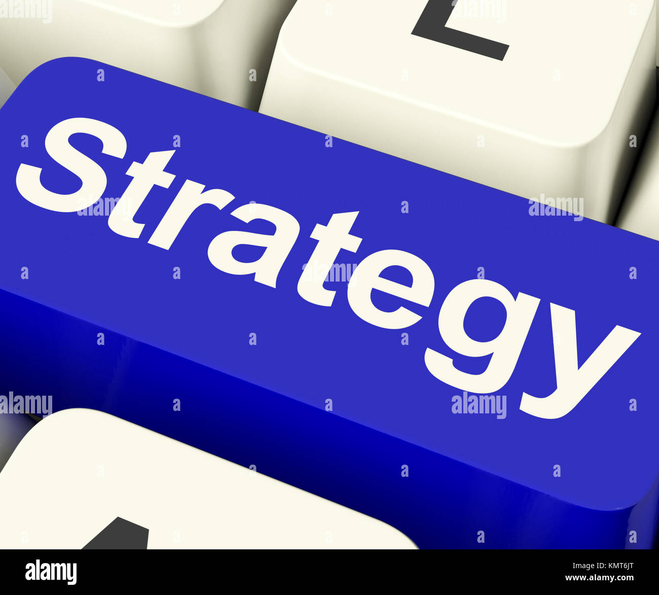 Strategie-Taste zeigt Business-Lösungen oder Ziele Stockfoto