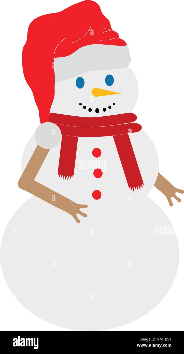 Santa Claus Weihnachten Schneemann mit Hut oder Mütze Schal und Karotten Nase auf weißem Hintergrund. Traditionelle Weihnachtsverzierung Icons und Symbole in Stock Vektor