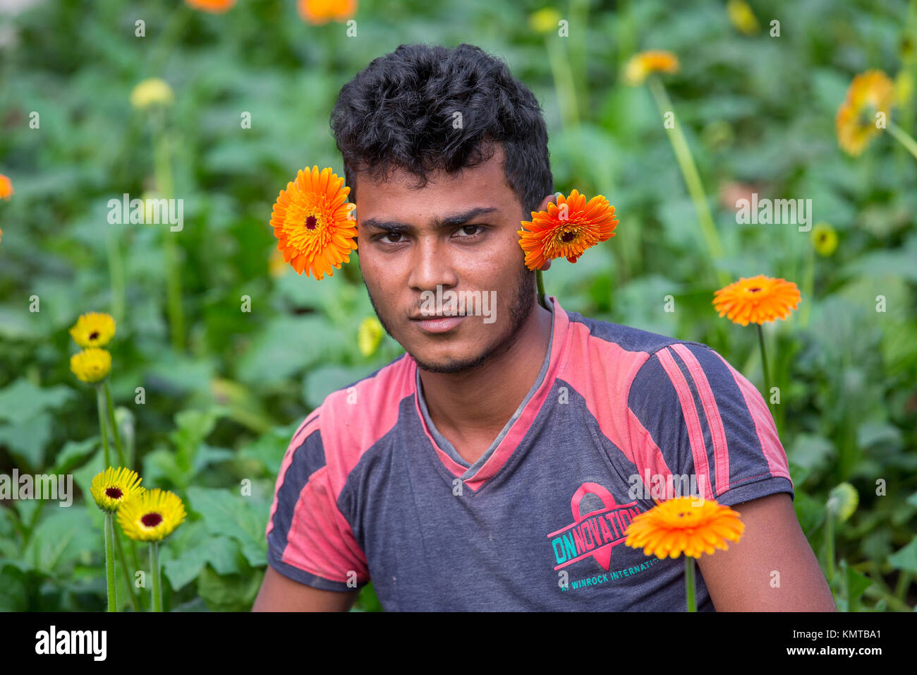 Ein Landarbeiter Spaß machen. Stockfoto