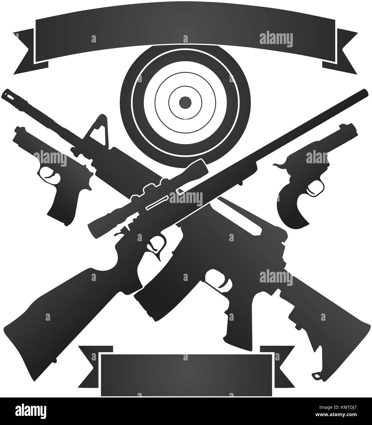 Gekreuzt Jagdgewehr und semi-Automatic Rifle mit Pistolen und Target plus Banner Vector Illustration Stock Vektor