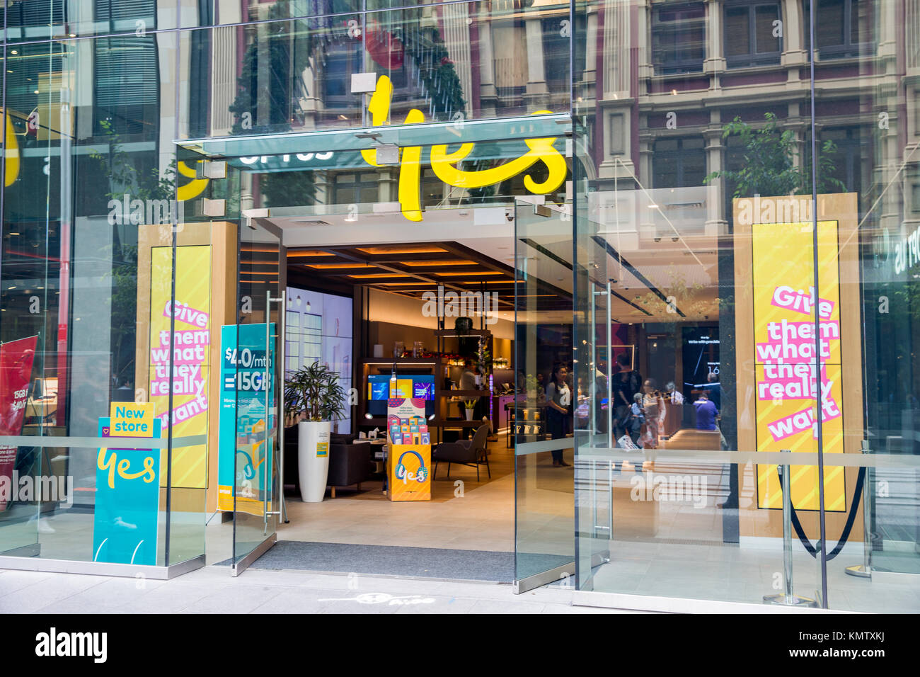 Optus store Shop in der George Street in Sydney verkaufen elektronische Elemente und Daten, Pläne, Australien Stockfoto