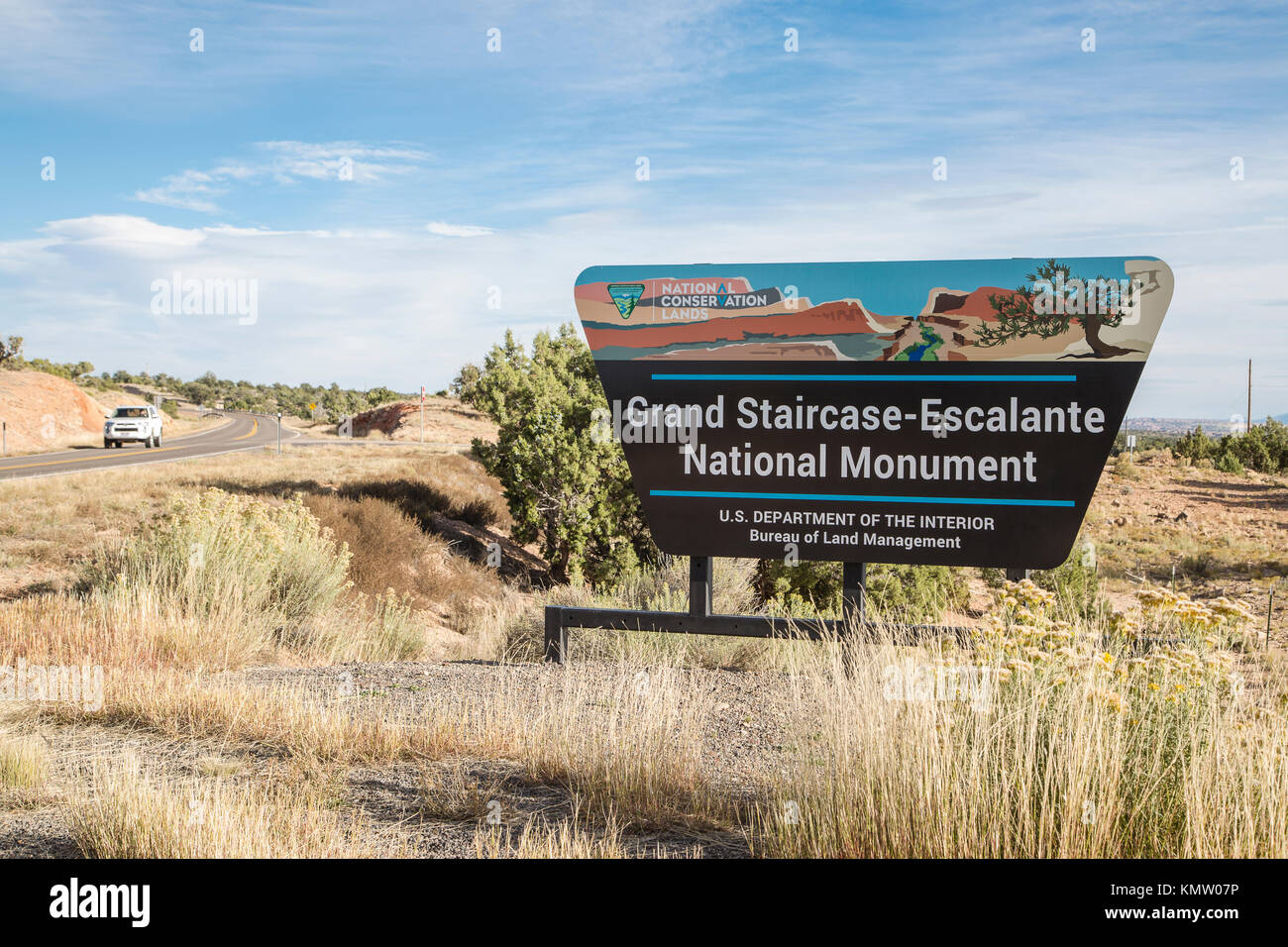 Grand Staircase-Escalante National Monument Zeichen auf der Seite der Autobahn in Utah Stockfoto