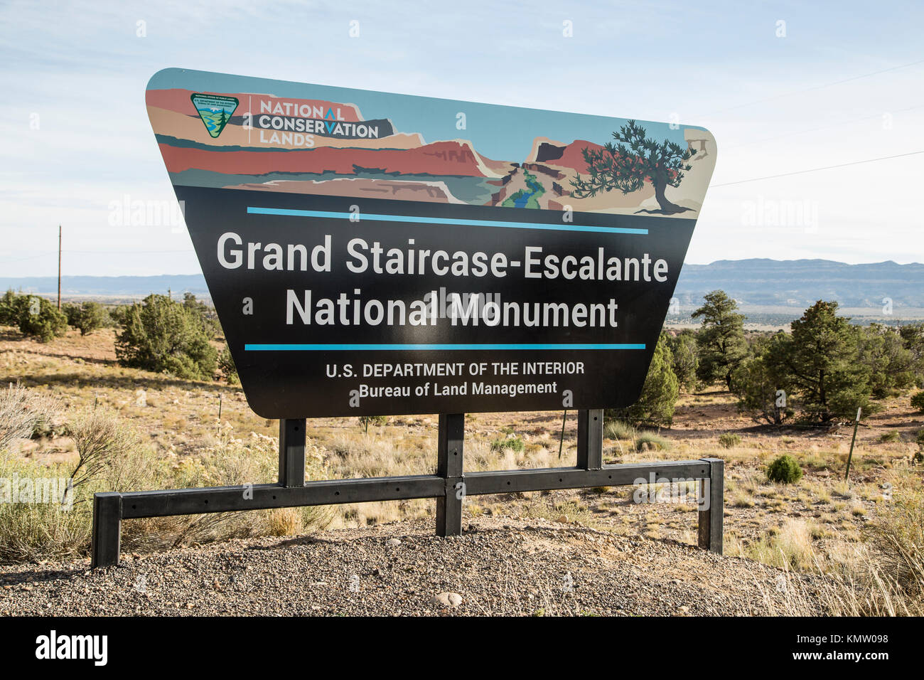 Grand Staircase-Escalante National Monument Zeichen auf der Seite der Autobahn in Utah Stockfoto