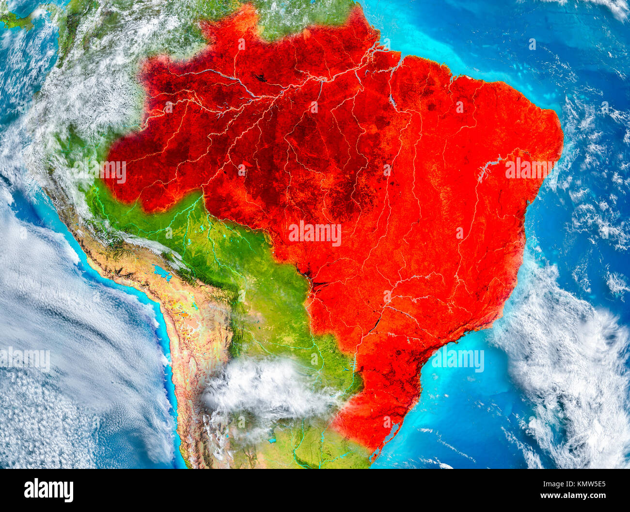 Brasilien in Rot hervorgehoben auf dem Planeten Erde. 3D-Darstellung. Elemente dieses Bild von der NASA eingerichtet. Stockfoto