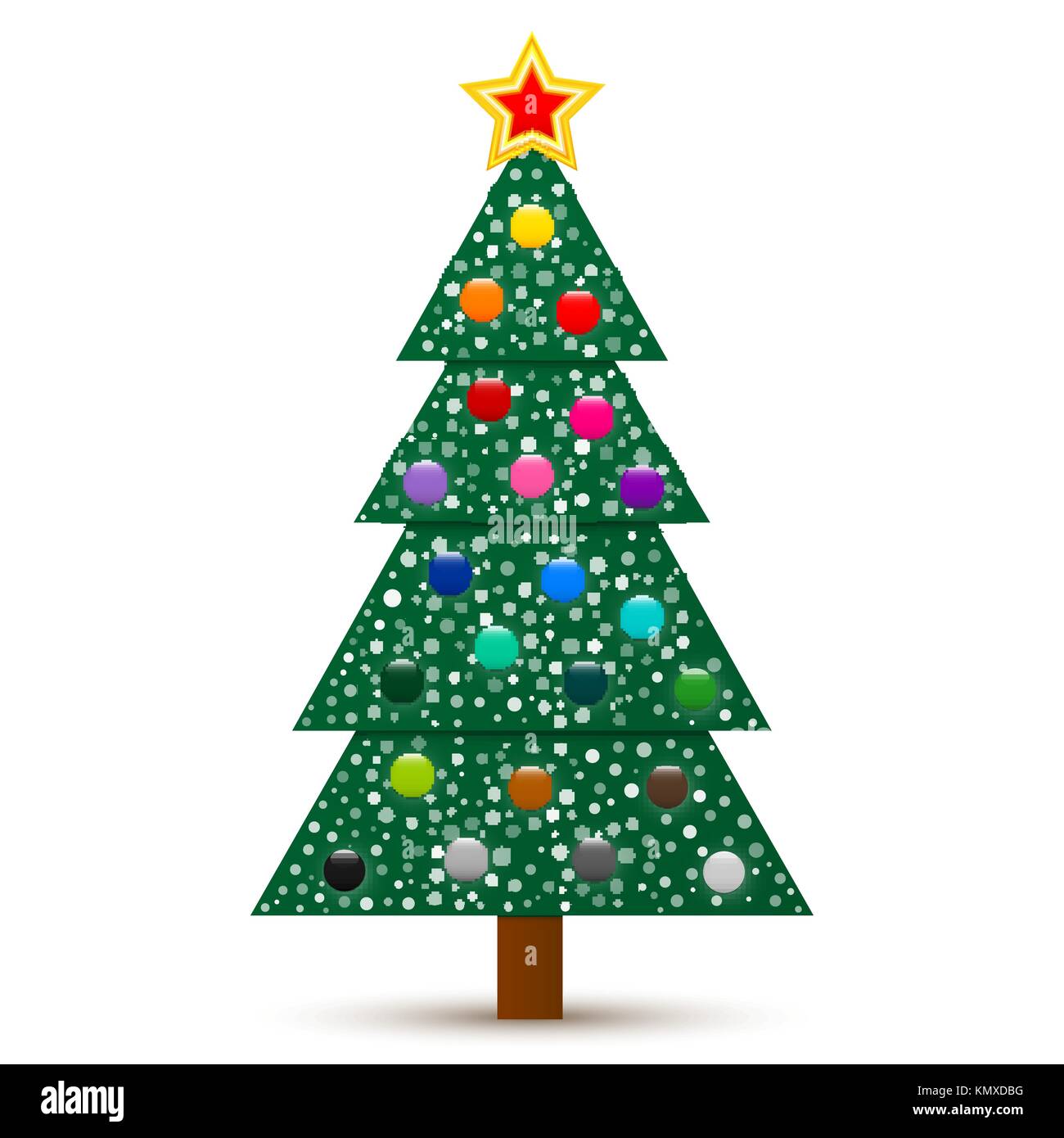 Vektor abstrakte geschmückten Weihnachtsbaum mit Stern, Bälle und Schnee auf weißem Hintergrund. Stock Vektor