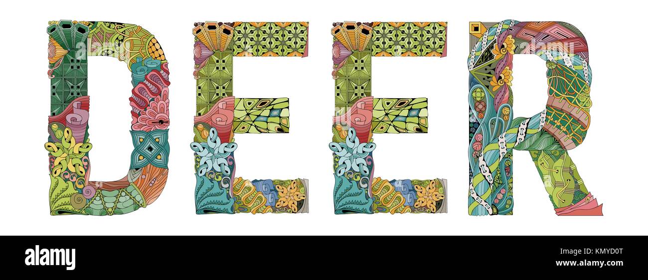 Handgemalte Kunst Design. Hand gezeichnet Abbildung Worte Rotwild für t-shirt und andere Dekoration Stock Vektor