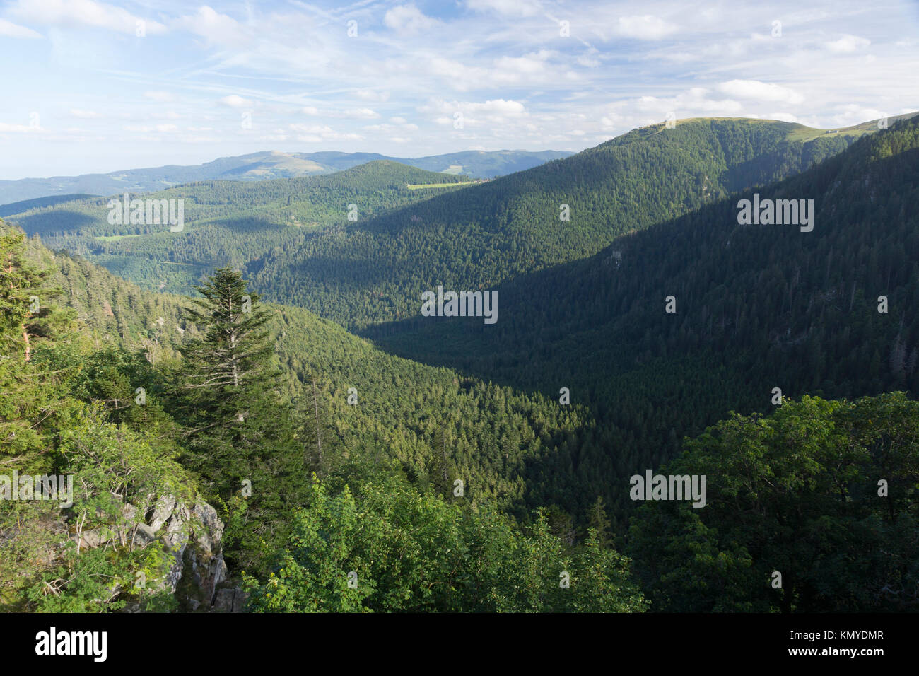 Die abgerundeten Gipfeln (Ballons) der Parc naturel régional des Ballons des Vosges, beliebt für Fahrten durch das Elsass Stockfoto
