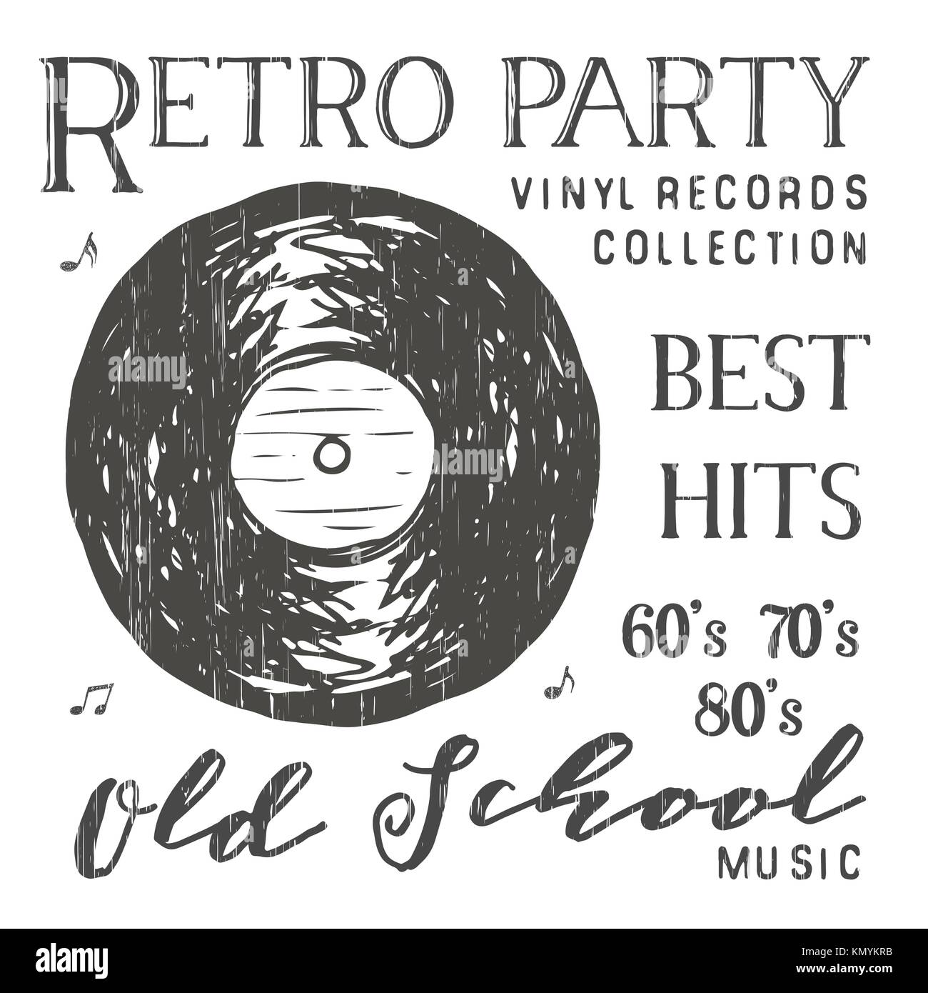 T-shirt Design, Retro Party mit Vinyl record Typografie Grafik, Vektor, Abbildung. Stock Vektor