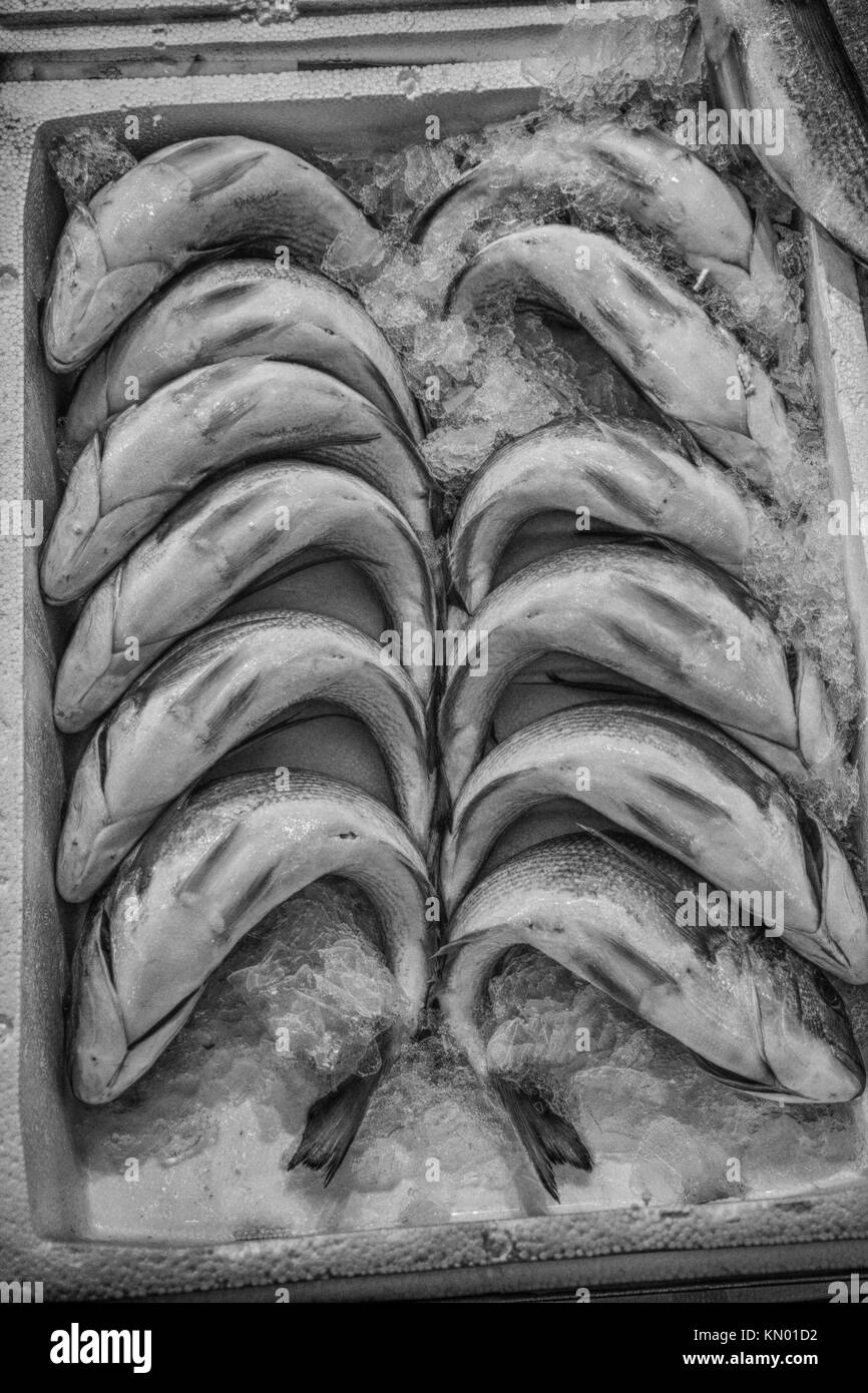 Athen, Griechenland, April 06, 2015: City Market. Stand mit frischen Fisch phantasievoll. Stockfoto