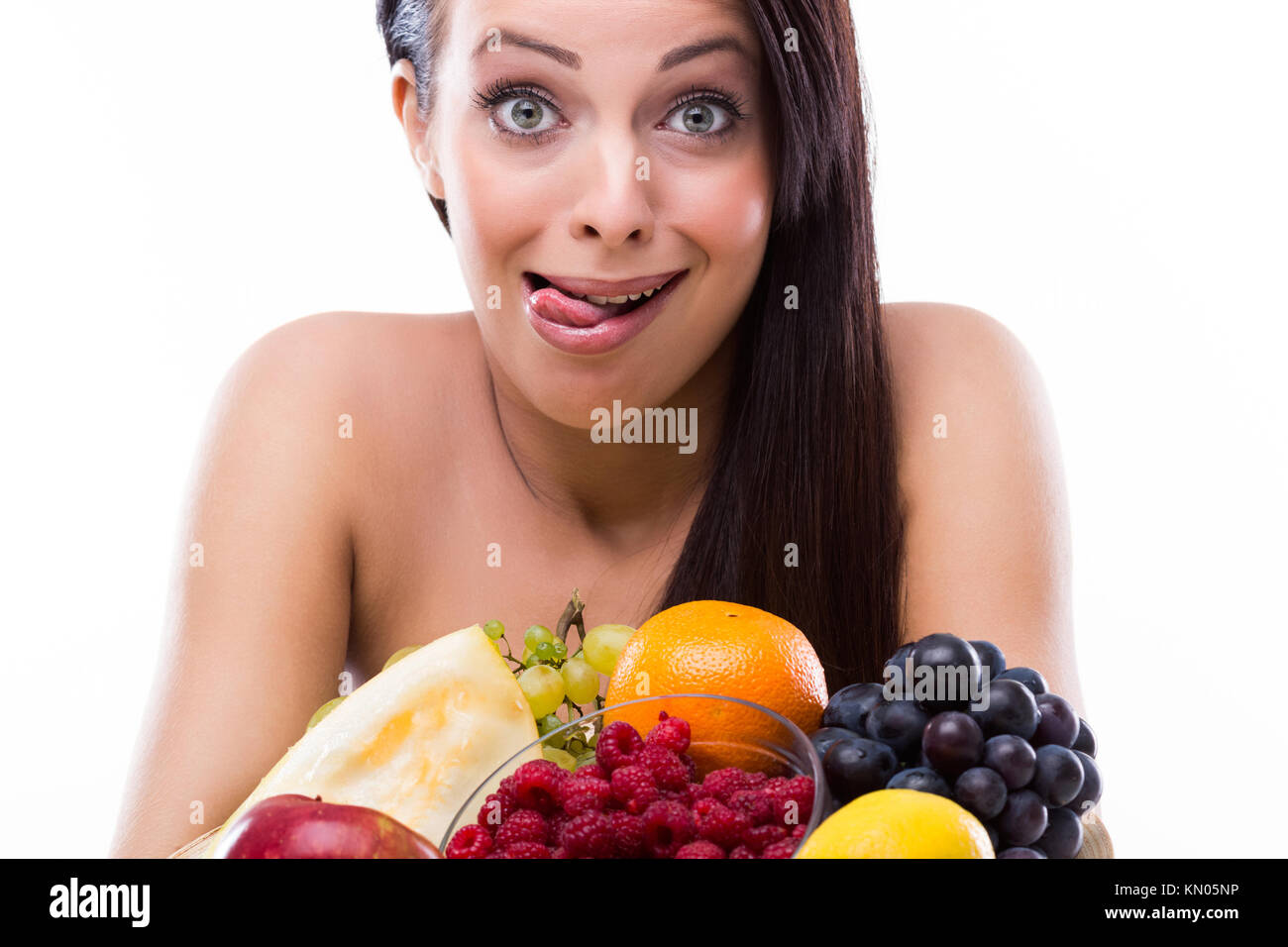 Beautifu youngl Frau mit frischem Obst Stockfoto