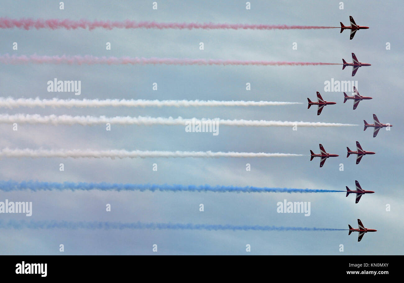 Rote Pfeile zeigen Team bei Clacton airshow August 2015 Stockfoto