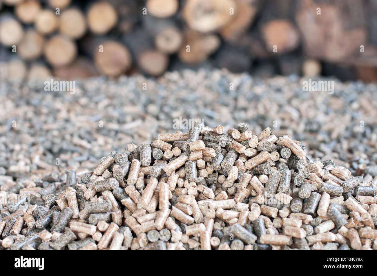Stapel von zwei Arten Holz- pellets - Erneuerbare Energien Stockfoto