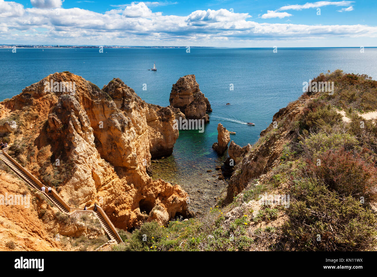 Anzeigen von Ponta da Piedade. Atlantikküste in der Nähe von Lagos, Algarve, Portugal Stockfoto