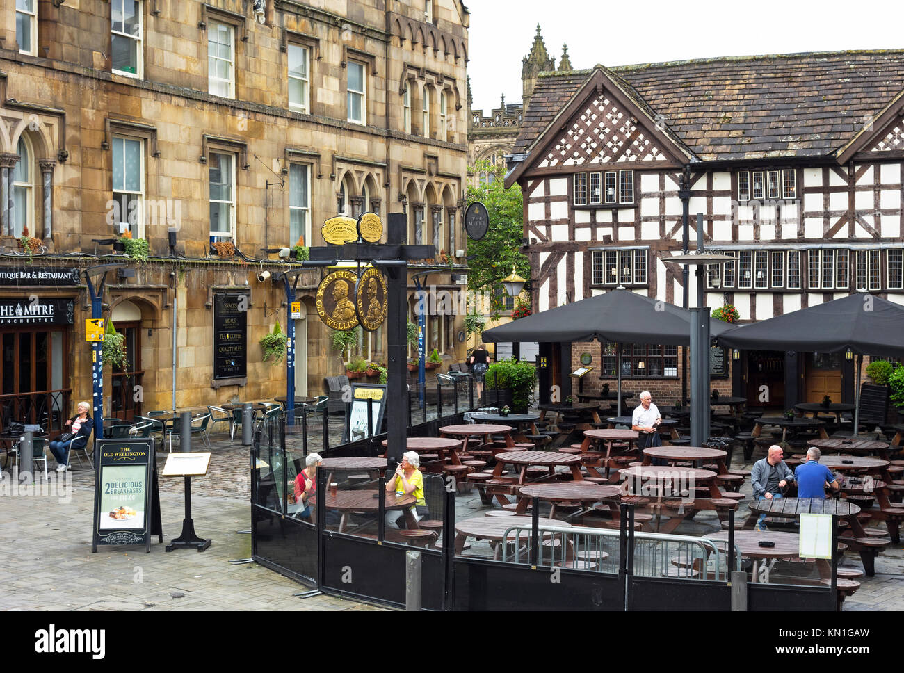 Shambles Square im historischen Viertel von Manchester, England, Großbritannien, Großbritannien. Stockfoto