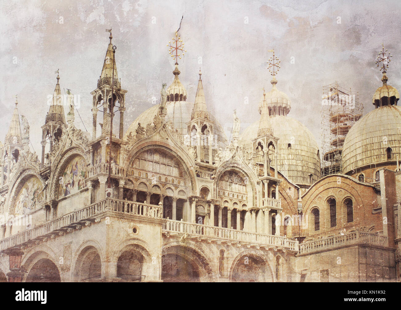 Blick auf die Kathedrale von San Marco in Venedig im vintage-fantasy Hintergrund Stockfoto