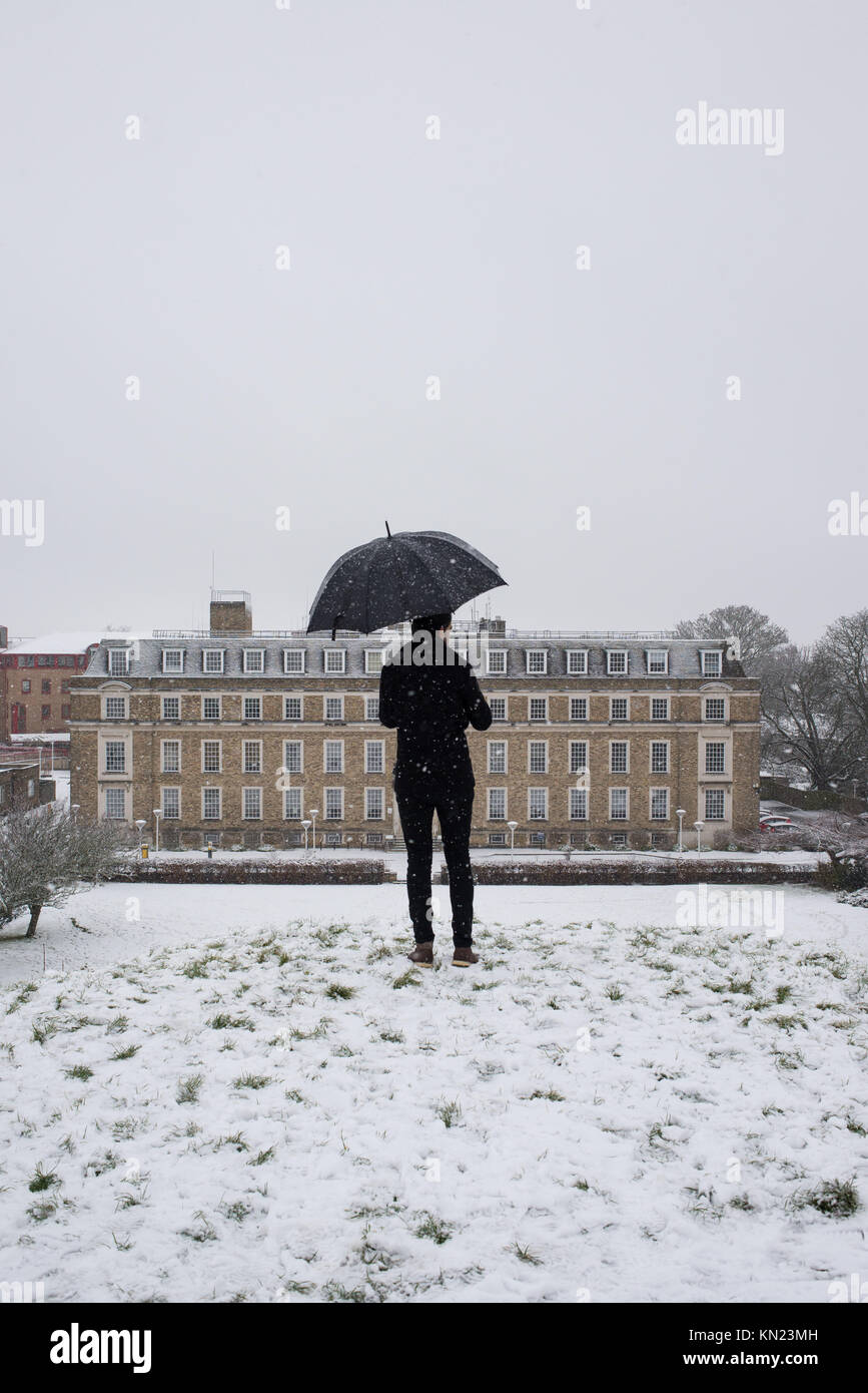 Cambridge, UK - 10. Dezember 2017. UK Wetter: Schnee in Cambridge, England, UK. Credit: Nicola Ferrari/Alamy Live Stockfoto