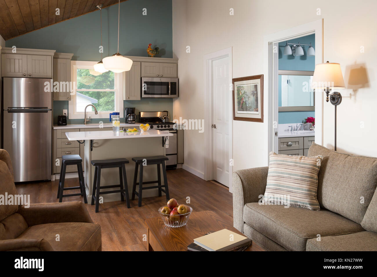 Küche, tolles Zimmer in Wohnung mit gestrichene Wand, Pennsylvania, USA, Stockfoto
