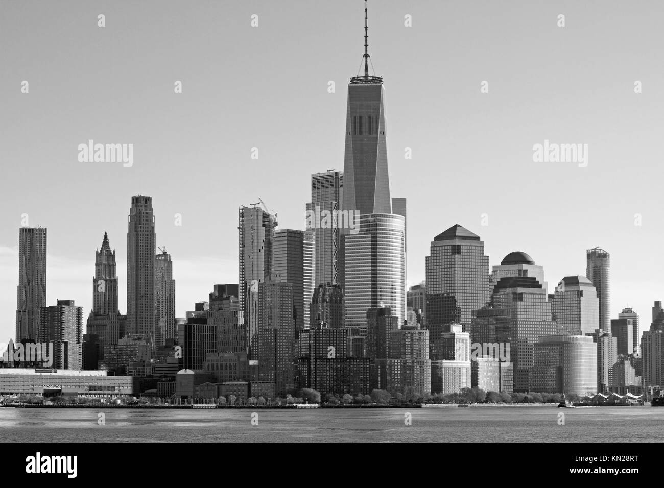 Der Freedom Tower und Lower Manhattan in Schwarz und Weiß Stockfoto
