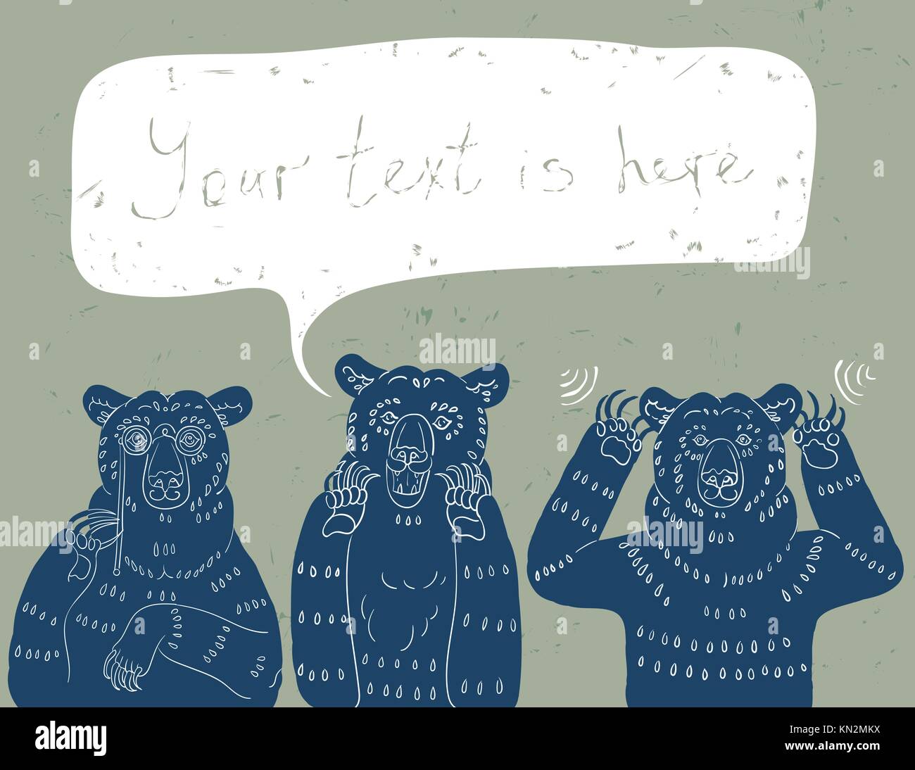 Vektorgrafik der drei weisen Bären: Sehen Sie kein Böse, sprechen Sie kein Böse, hören Sie kein Böse Stock Vektor