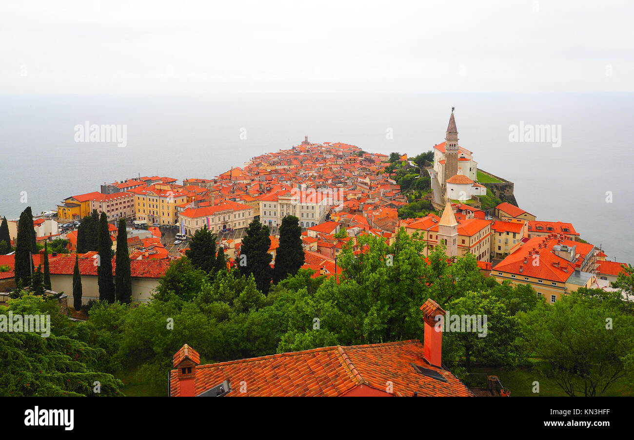 Blick auf die Stadt Piran in Slowenien Stockfoto