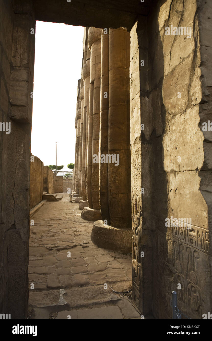 Luxor Tempel. Spalten der Heiligen Seite dieser Innenhof. Stockfoto