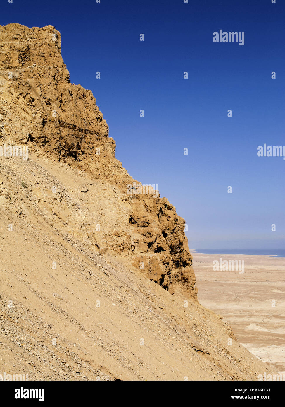 Masada - Ruinen der antiken jüdischen Festung auf Juda Wüste, mit Blick auf das Tote Meer und Israel. Stockfoto
