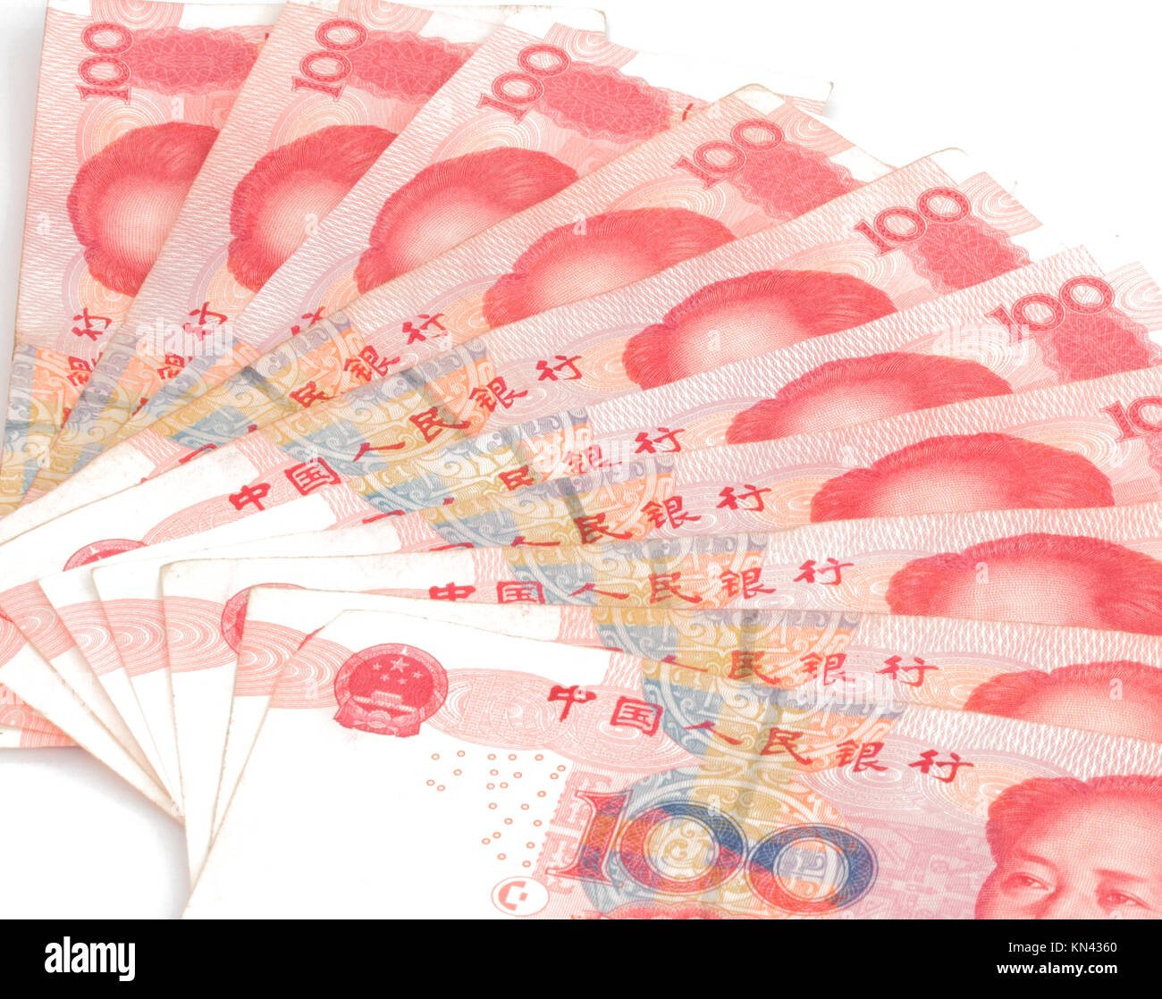 Chinesische Währung hundert Yuan RMB rot Bill isoliert Stockfoto