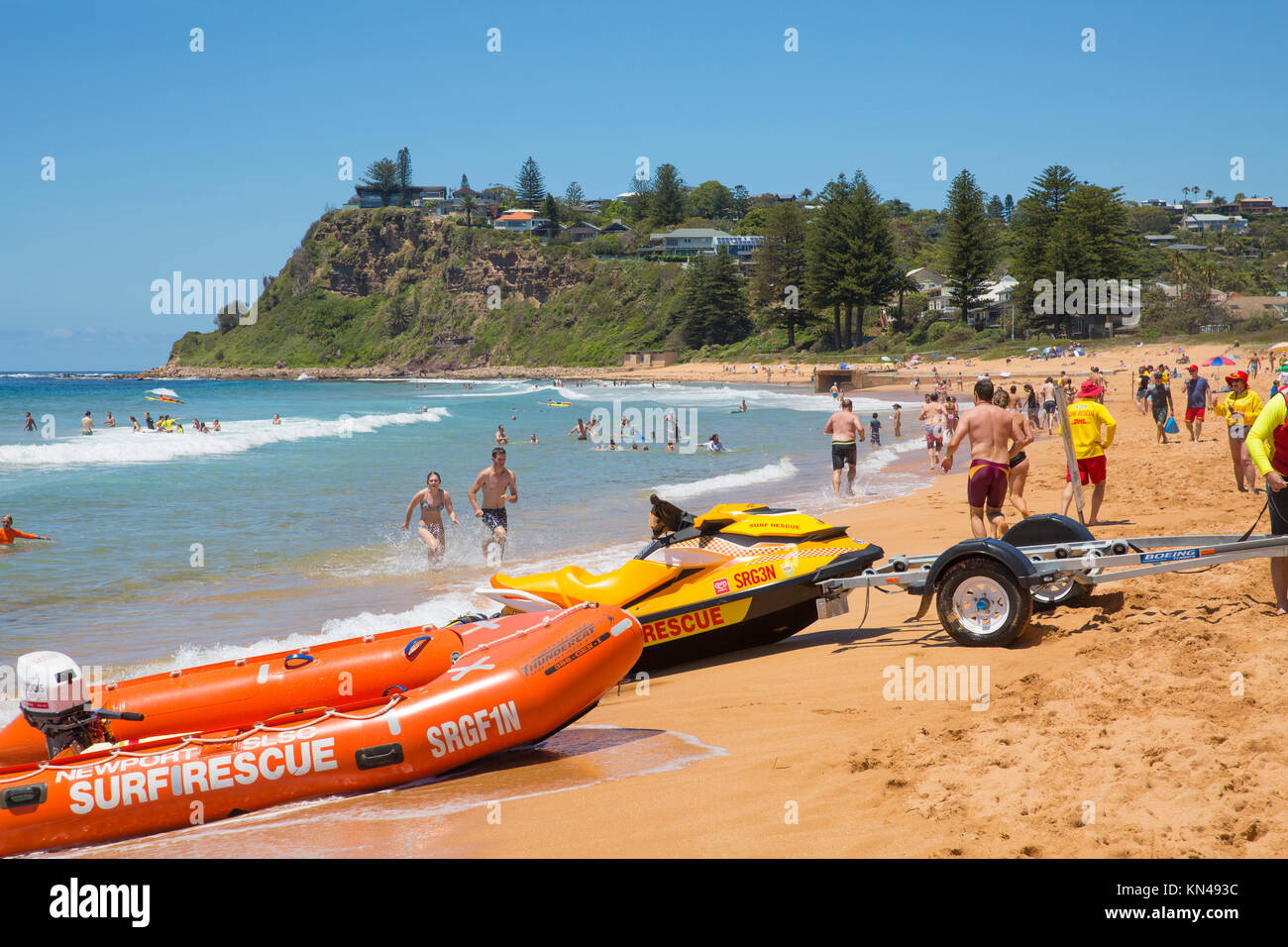 Surf rescue Rettungsschwimmer Team auf Newport Beach in Sydney, Australien Stockfoto