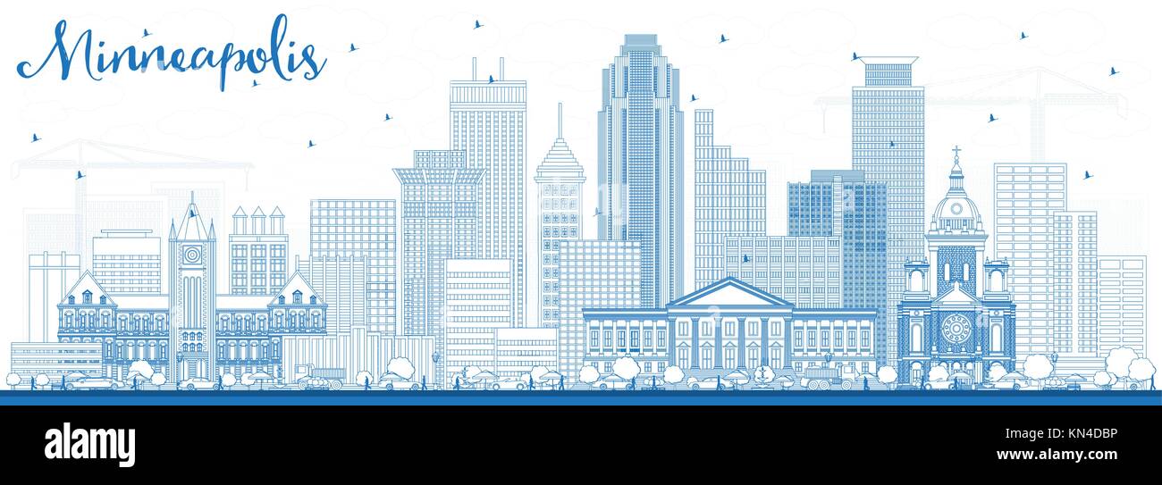 Übersicht Minneapolis Minnesota usa Skyline mit blauen Gebäude. Vector Illustration. Business Travel und Tourismus Konzept mit moderner Architektur. Stock Vektor