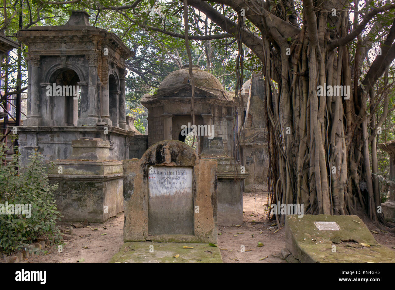 Der Grabstein von Rowland Jackson in theSouth Park Street Friedhof von Kolkata Stockfoto